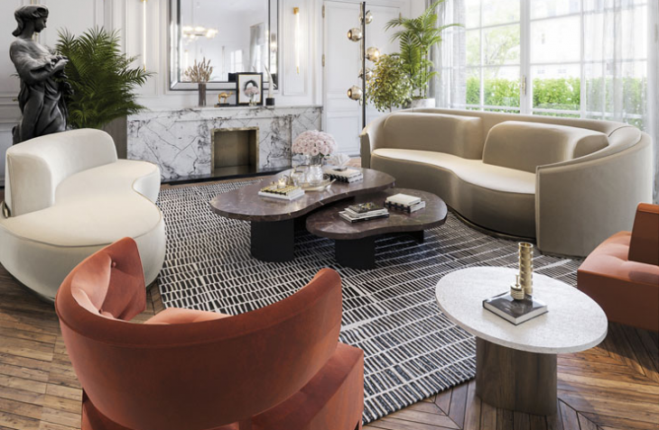 Интериорът е разработен в стилистиката на неокласиката с типичните гипсови